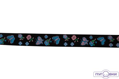 Лента  атласная «Бабочки на черном»